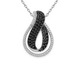 1.00 Carat (ctw) Black & White Diamond Drop Pendant Necklace in 14K White Gold  with Chain